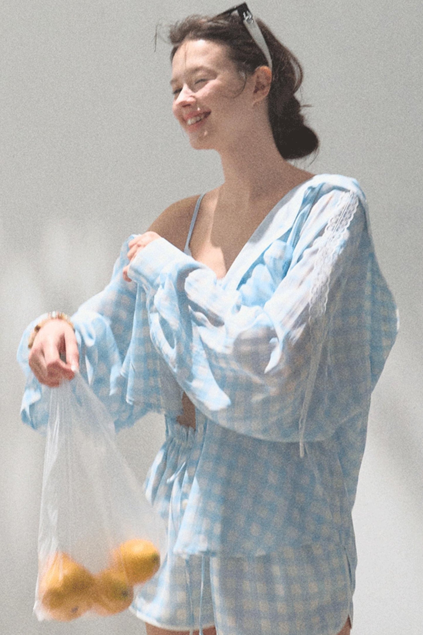 Tencel Hooded Sun Shirt & Plaid Shorts Set-Up