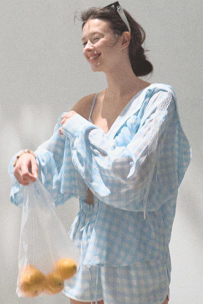 Tencel Hooded Sun Shirt & Plaid Shorts Set-Up