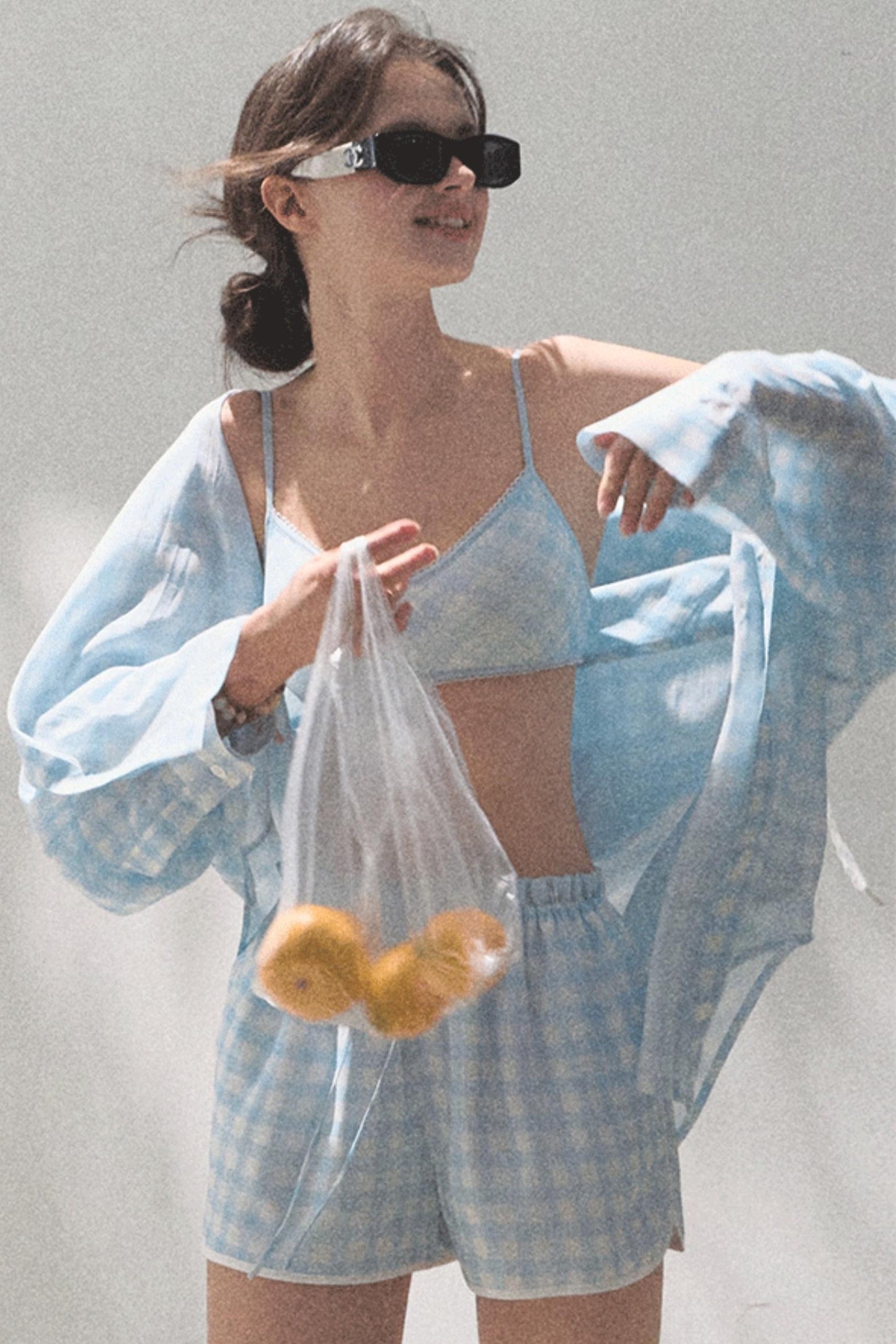 Tencel Hooded Sun Shirt & Plaid Shorts Set-Up