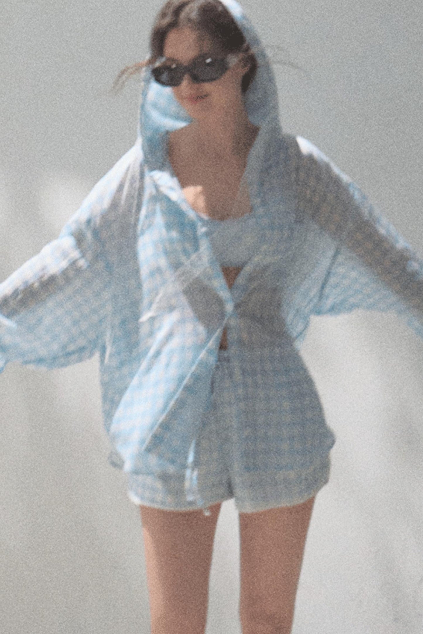 Tencel Hooded Sun Shirt & Plaid Shorts Set-Up