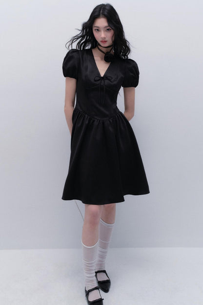 Midnight Rose Puff Sleeve Dress