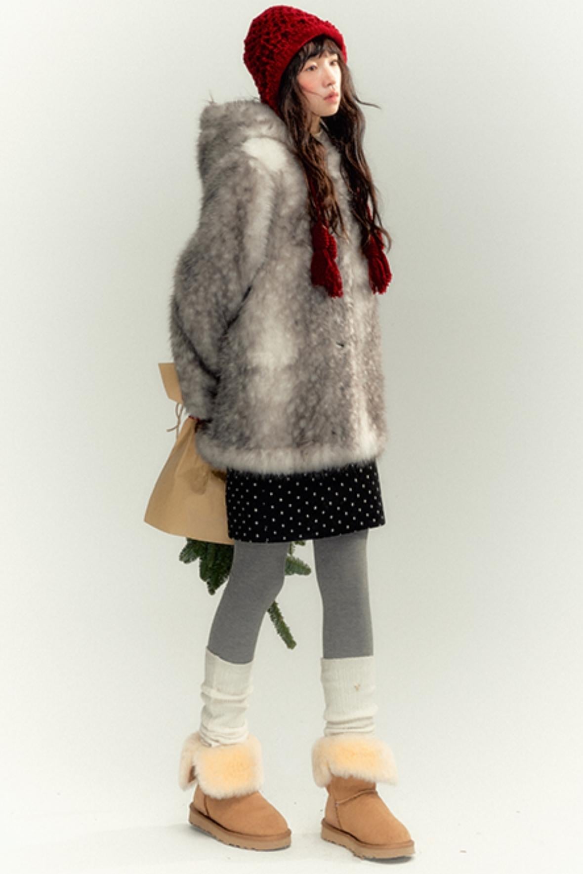 Fawn Eco Fur Hooded Coat