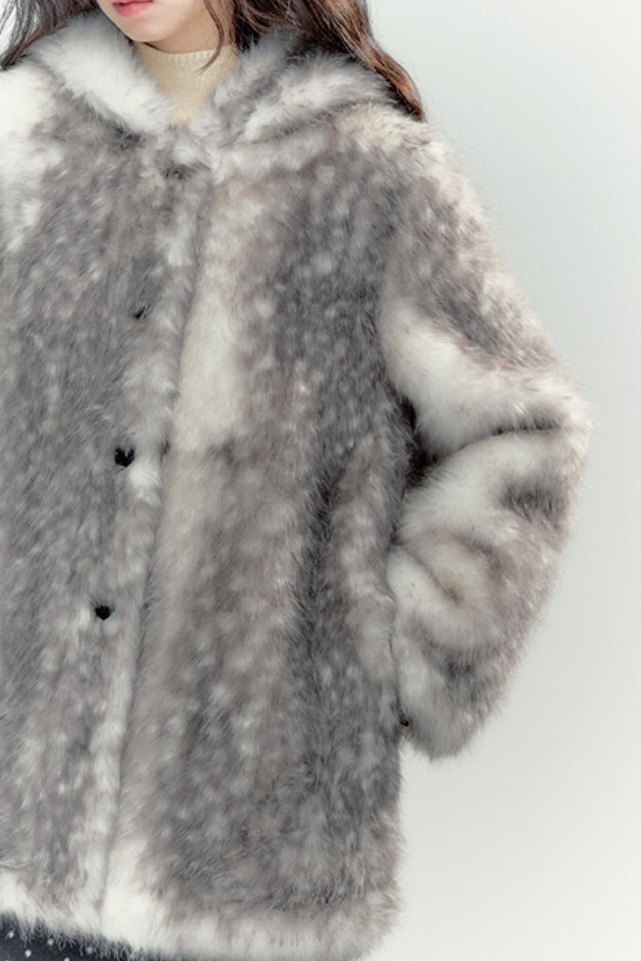 Fawn Eco Fur Hooded Coat