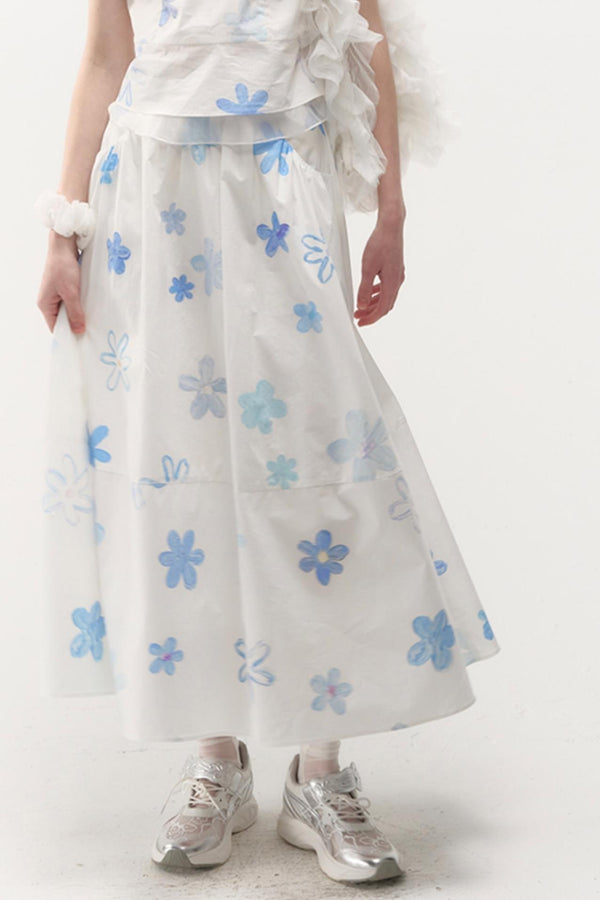 Blue Floral Top & Skirt Set-Up