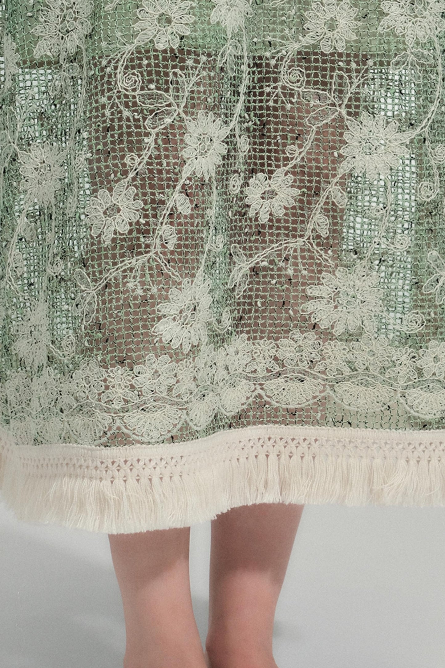 Moss Sequin Embroidery Tassel Dress