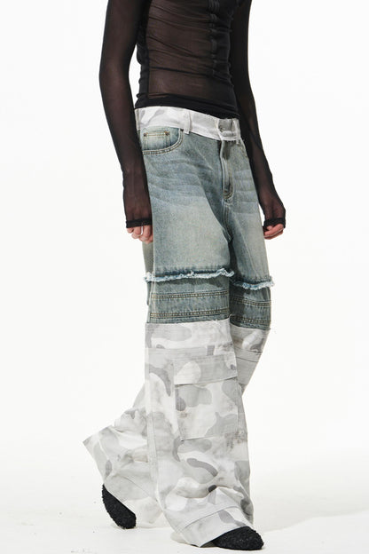 Camouflage Patchwork Denim Trousers