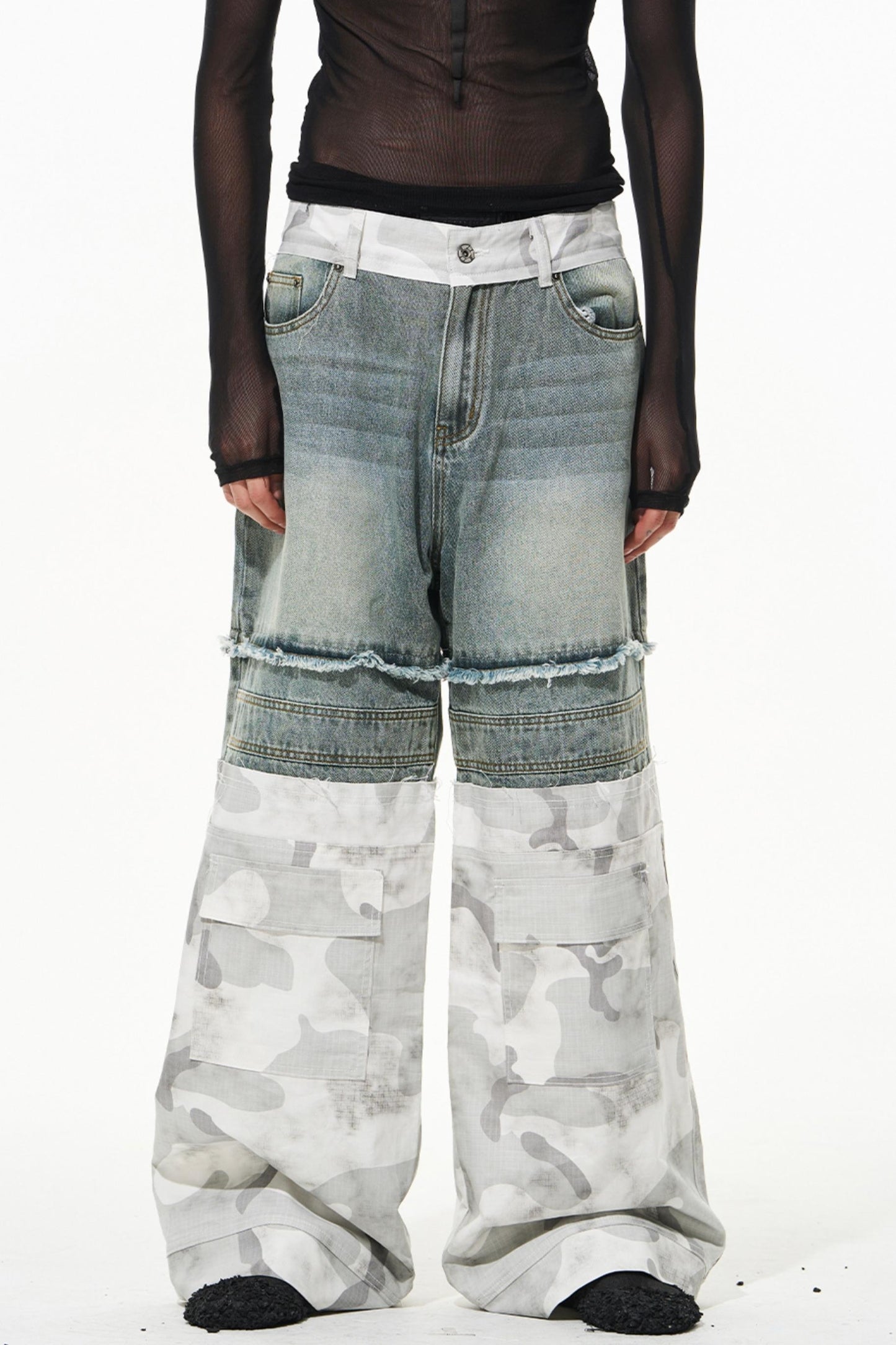 Camouflage Patchwork Denim Trousers