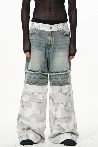 Camouflage Patchwork Denim Trousers