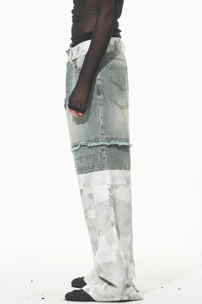 Camouflage Patchwork Denim Trousers
