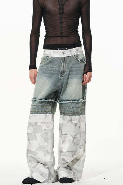 Camouflage Patchwork Denim Trousers