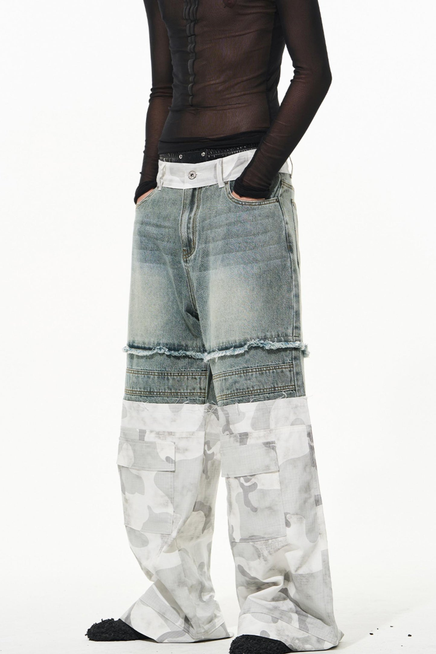 Camouflage Patchwork Denim Trousers