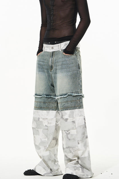 Camouflage Patchwork Denim Trousers