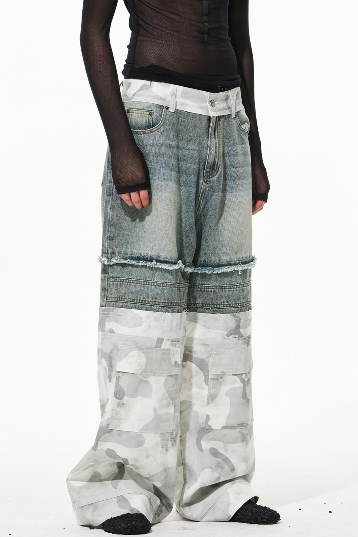 Camouflage Patchwork Denim Trousers