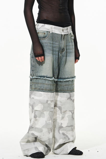 Camouflage Patchwork Denim Trousers