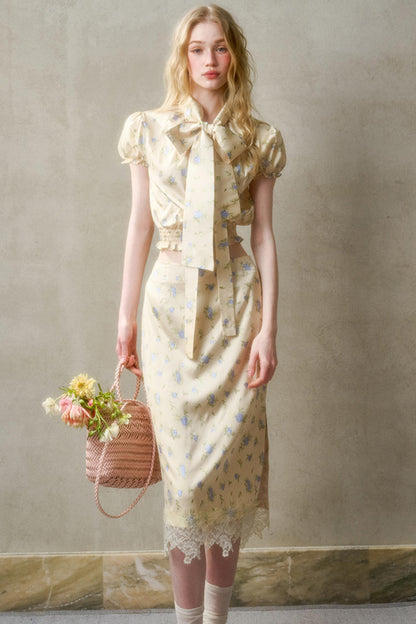 Elegant Lace Skirt Shirt Set-Up