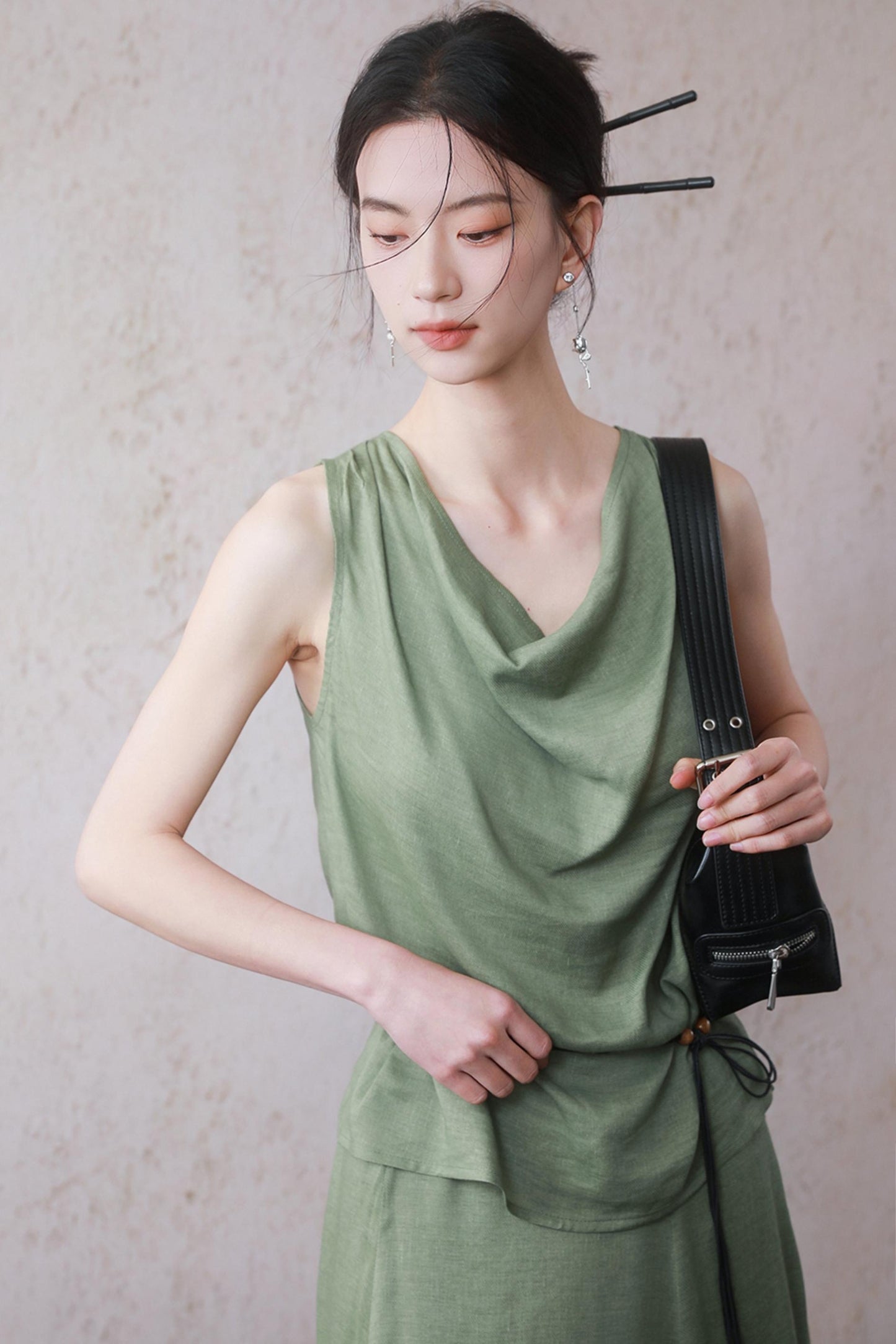 Lotus Green Cotton-Linen Tie Top Set