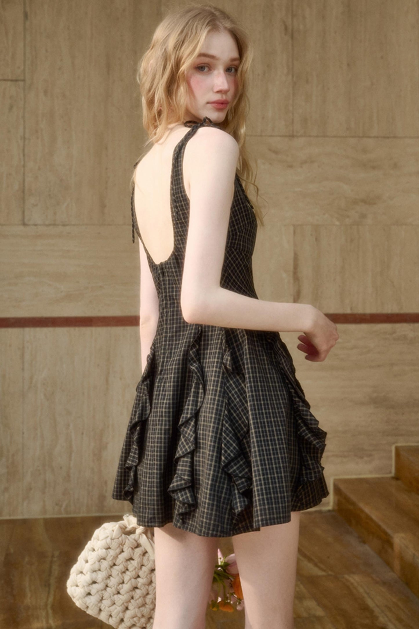 Cotton Lace Plaid Dress