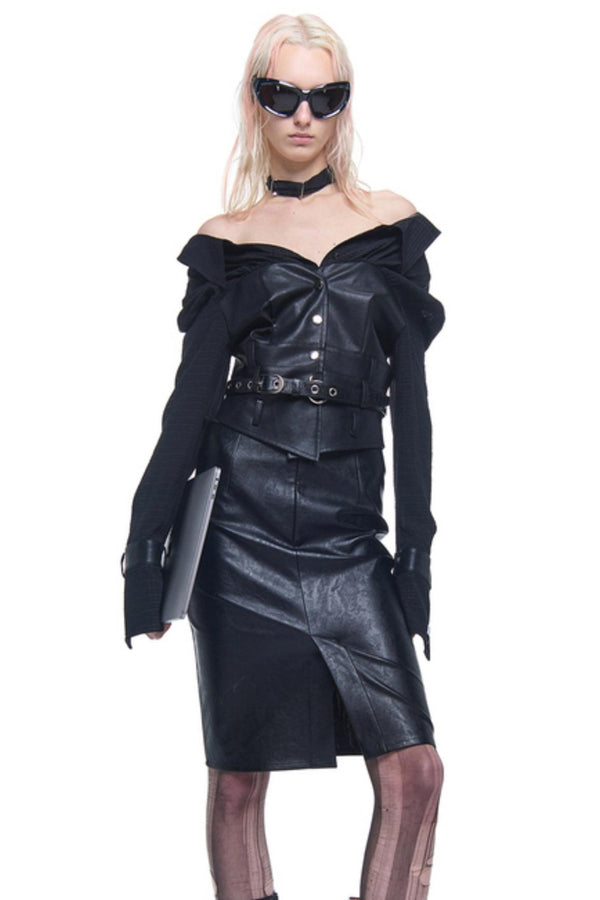 High-Waist Plaid Splice Top