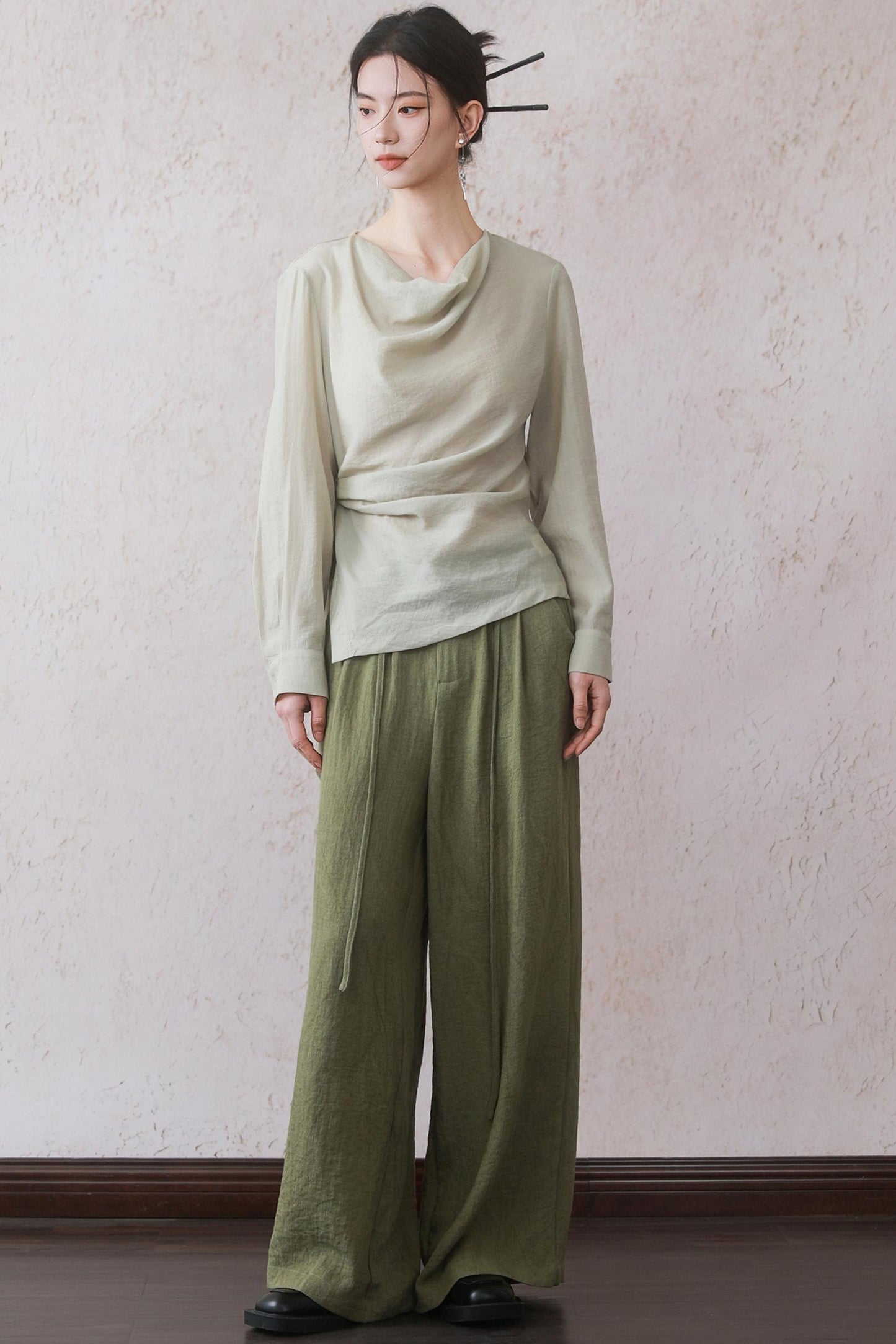 Tea Green Wide-Leg Pants