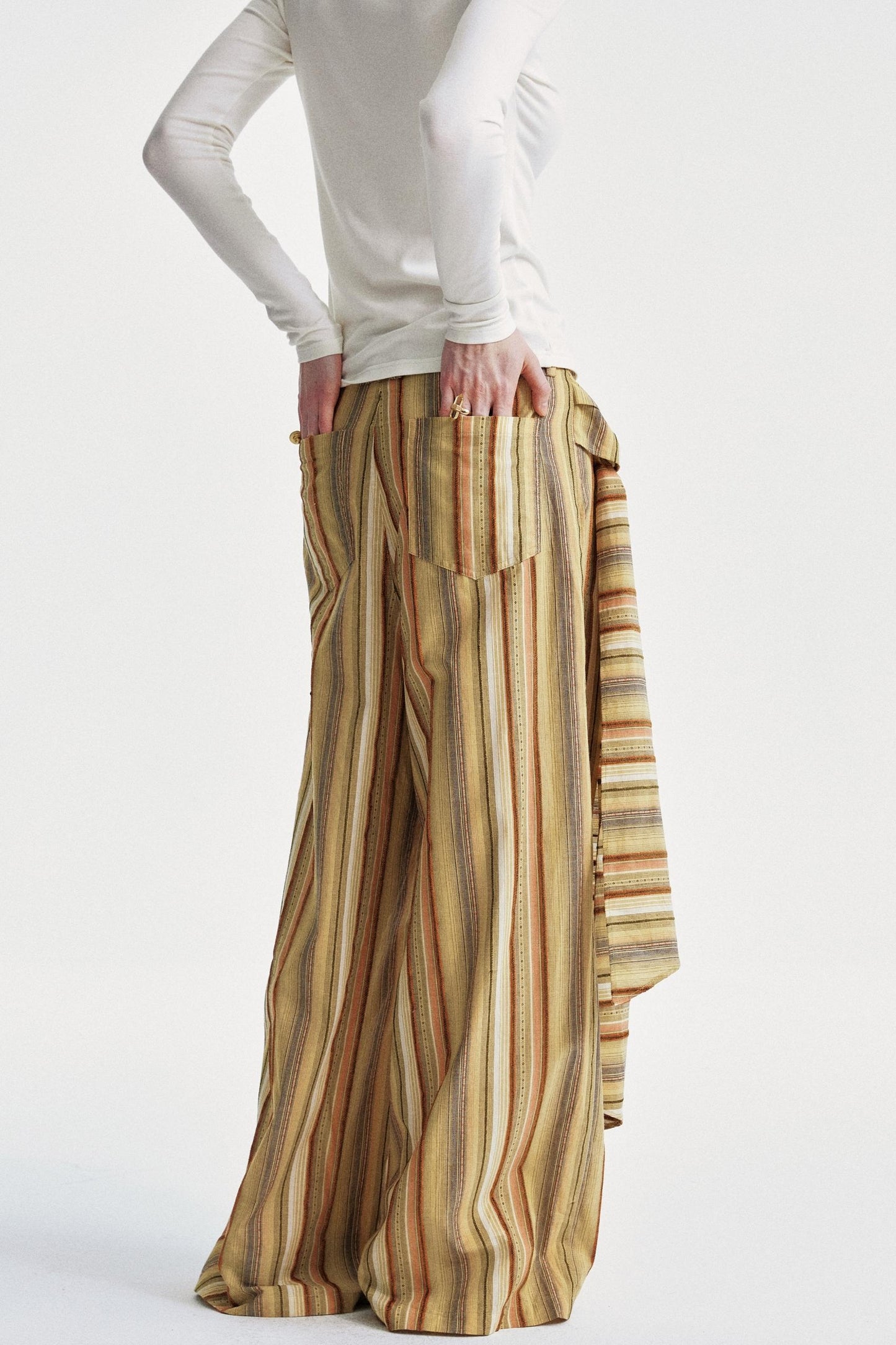 Striped Color-Block Wide Pants