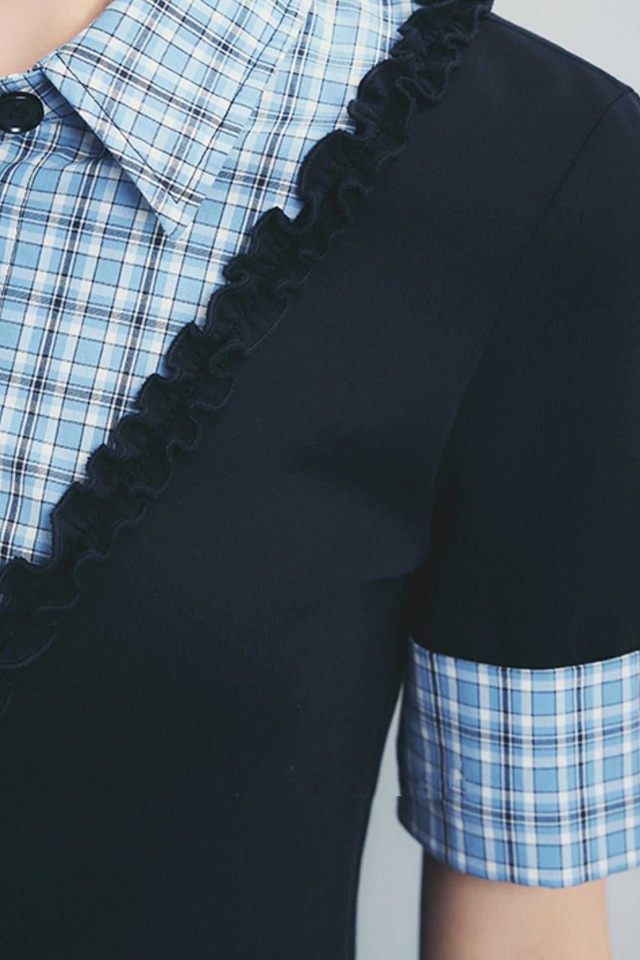 Checked Polo Shirt And Pleated Skirt Set-Up