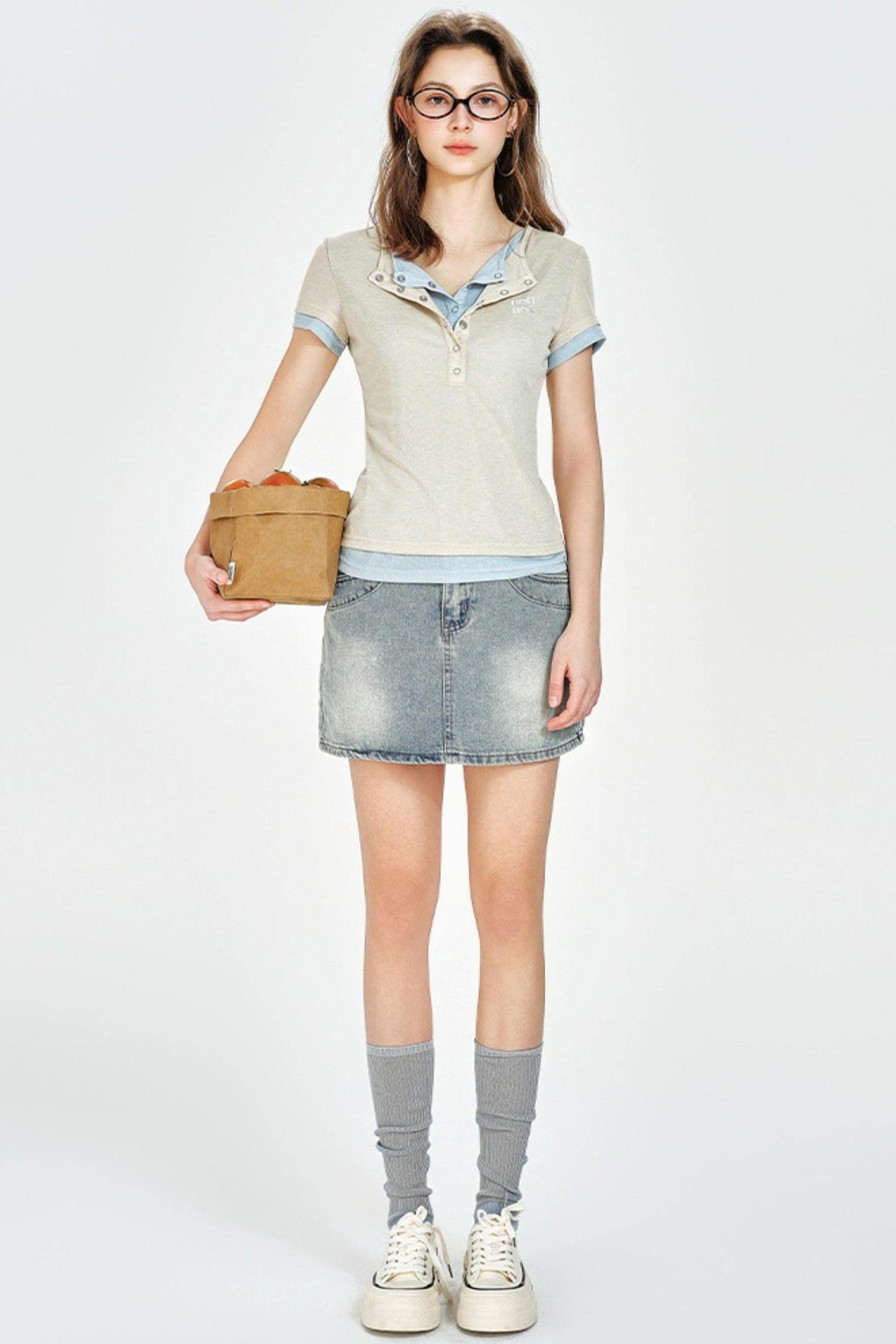 Mint Color Layered Slim Fit T-Shirt