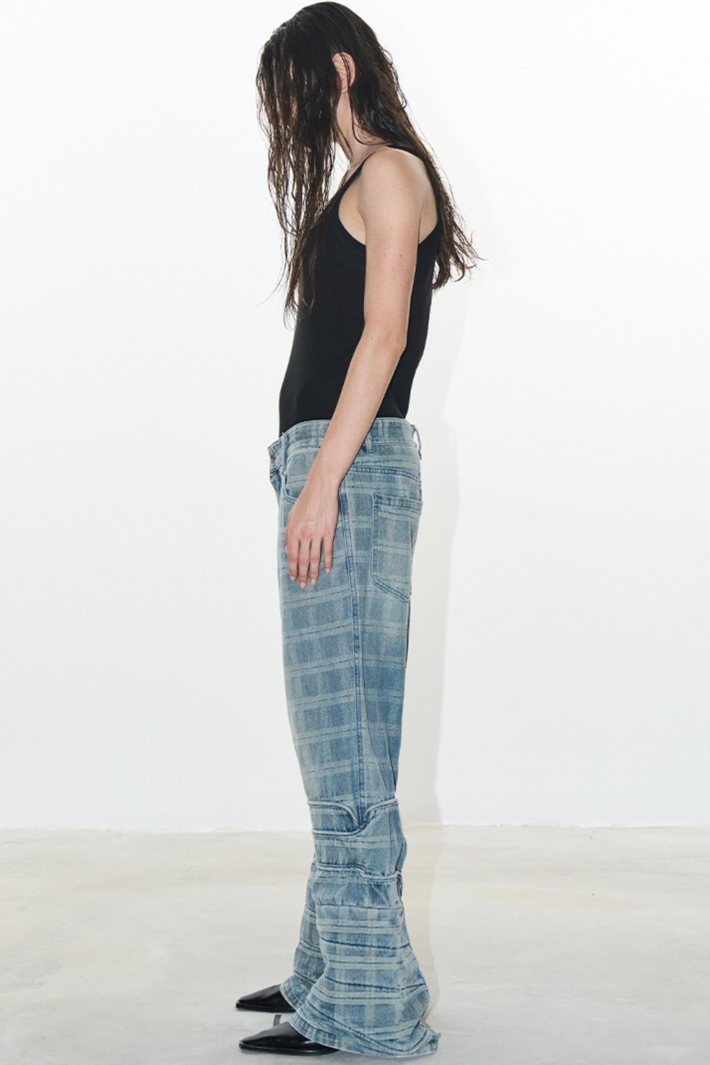 Plaid Denim Pants