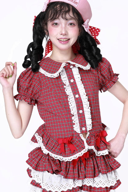 Red Gingham Showa Style Shirt