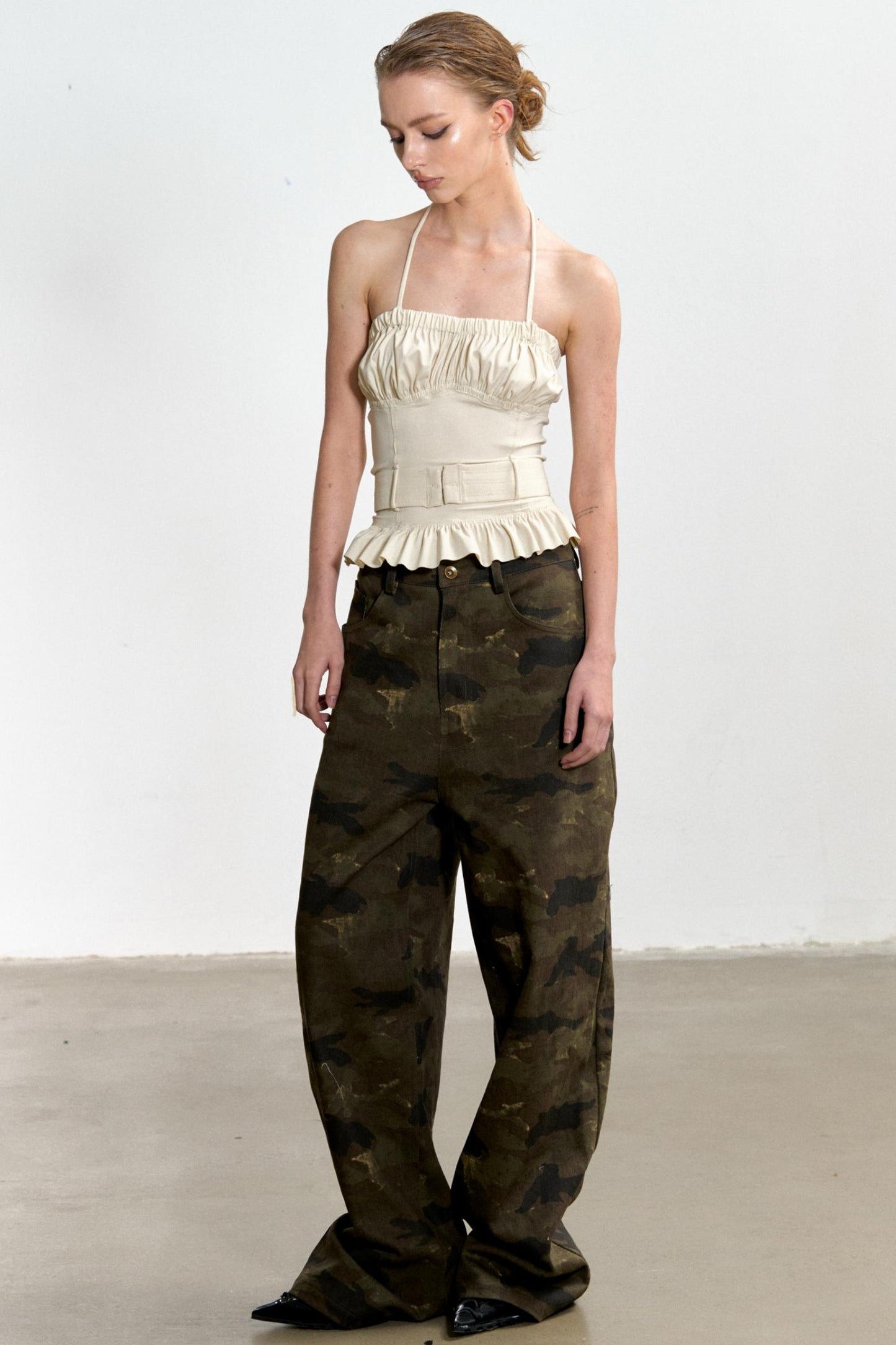 Beige Ruffled Sheath Top