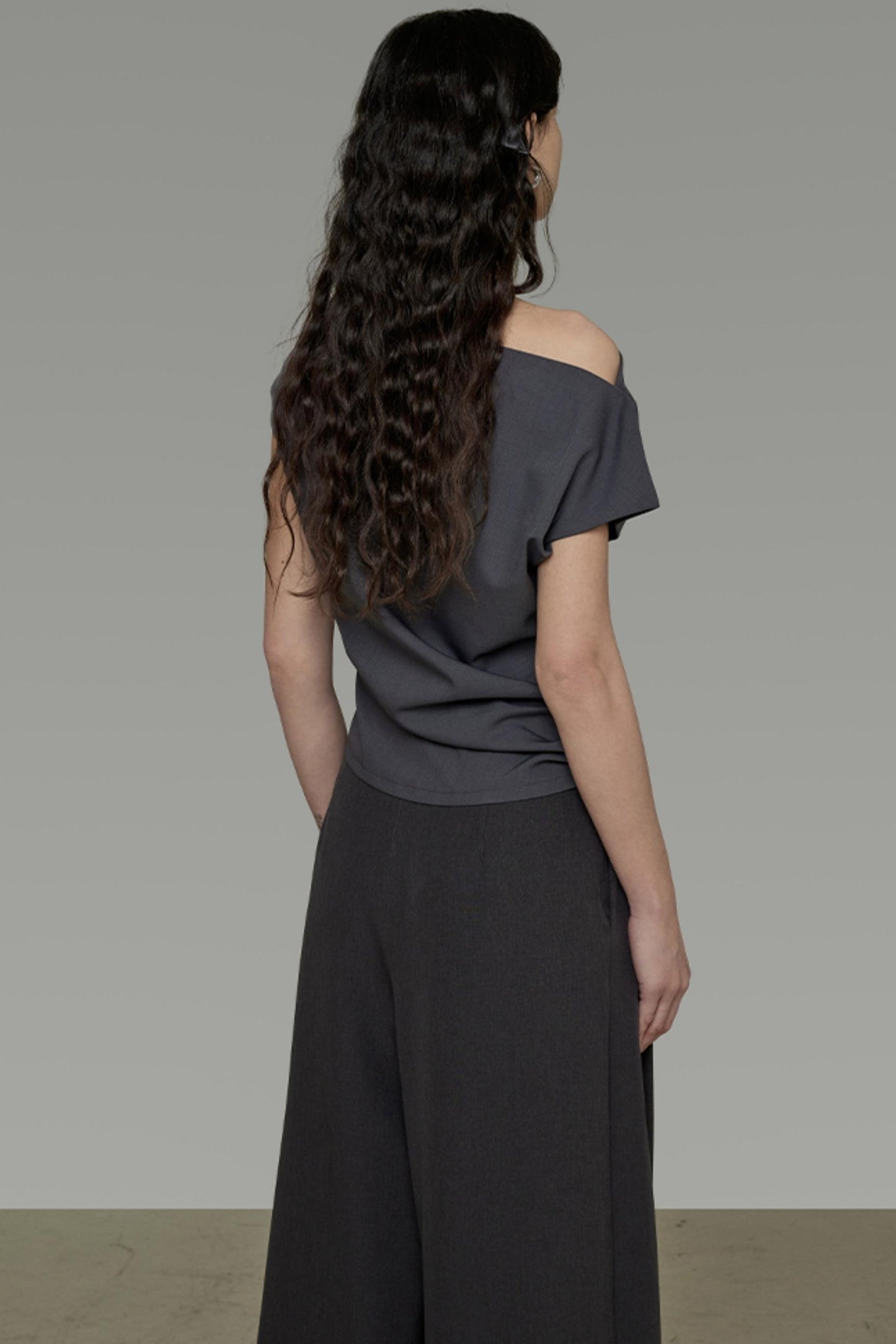 Gray Asymmetrical Strapless Tee