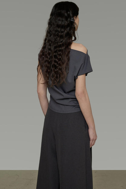 Gray Asymmetrical Strapless Tee