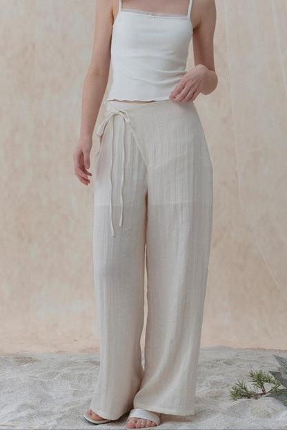 Pleatless Lapel Wide-Leg Trousers