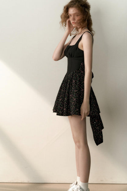 Floral Patchwork Bowtie Camisole Dress