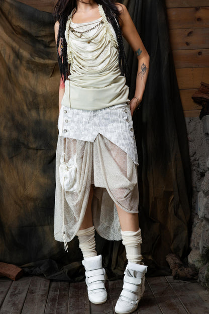 Vintage Patchwork Mesh Maxi Skirt