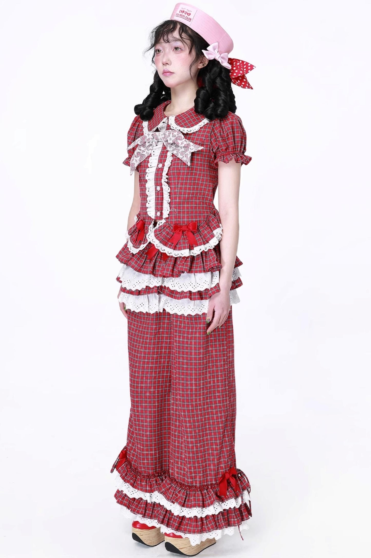 Red Gingham Showa Style Shirt