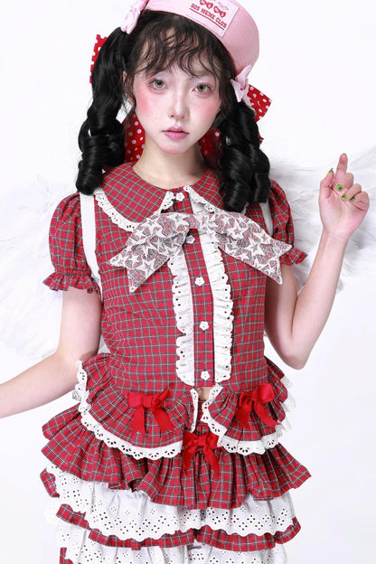 Red Gingham Showa Style Shirt