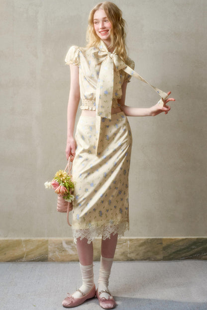 Elegant Lace Skirt Shirt Set-Up