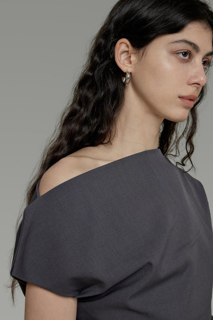 Gray Asymmetrical Strapless Tee