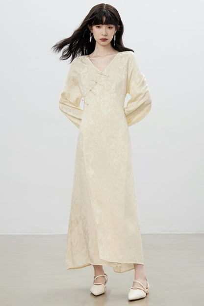 Modern V-Neck Chinese Dress