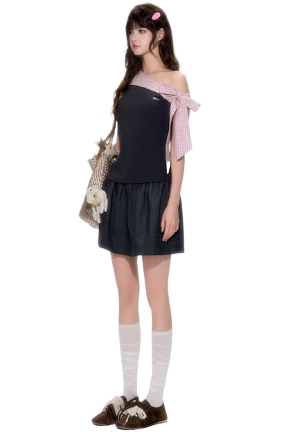 Chic Plaid Asymmetrical Top