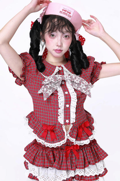 Red Gingham Showa Style Shirt