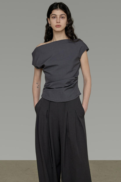 Gray Asymmetrical Strapless Tee