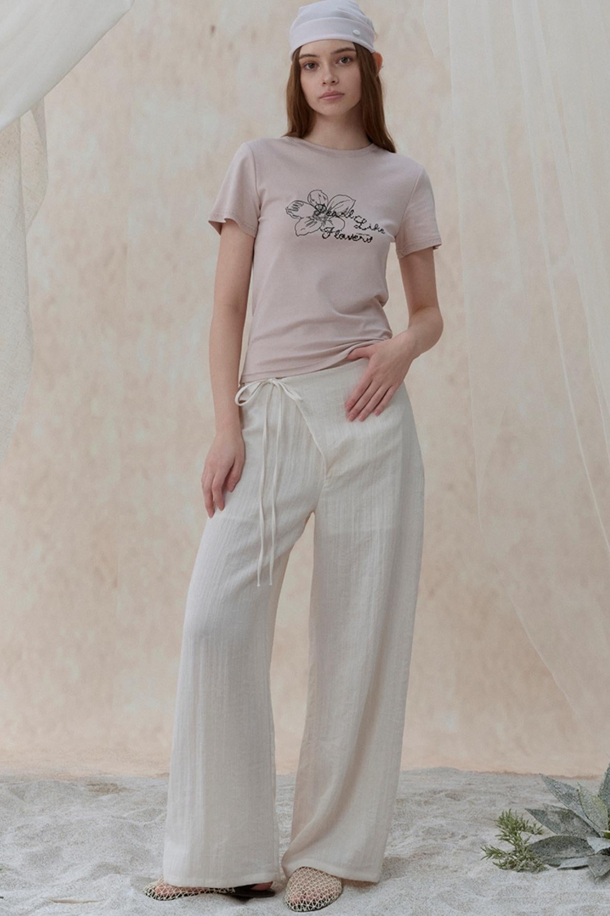 Pleatless Lapel Wide-Leg Trousers