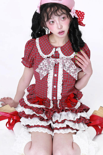 Red Gingham Showa Style Shirt