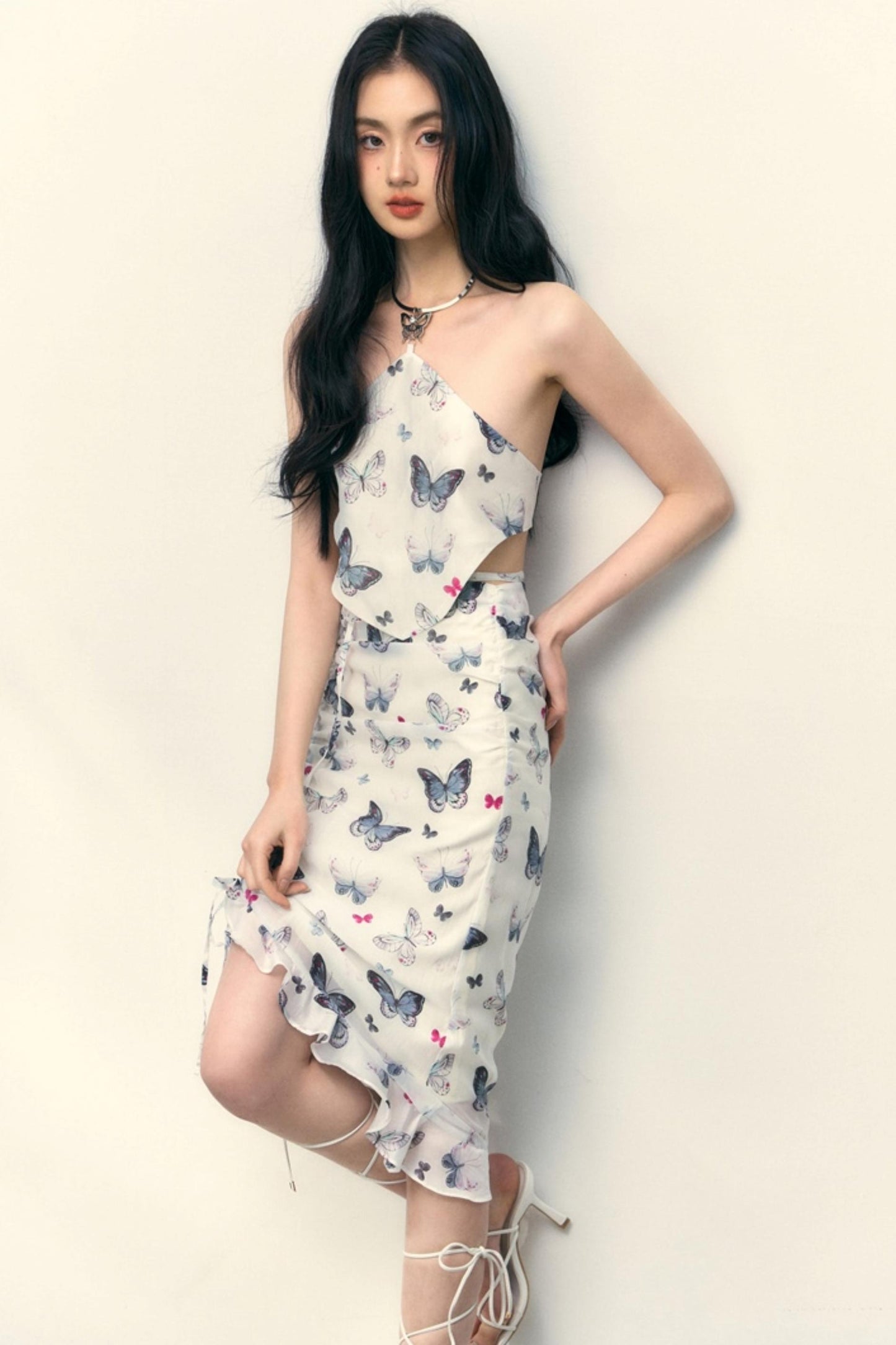 Butterfly Bloom Halter Drawstring Skirt Set-Up