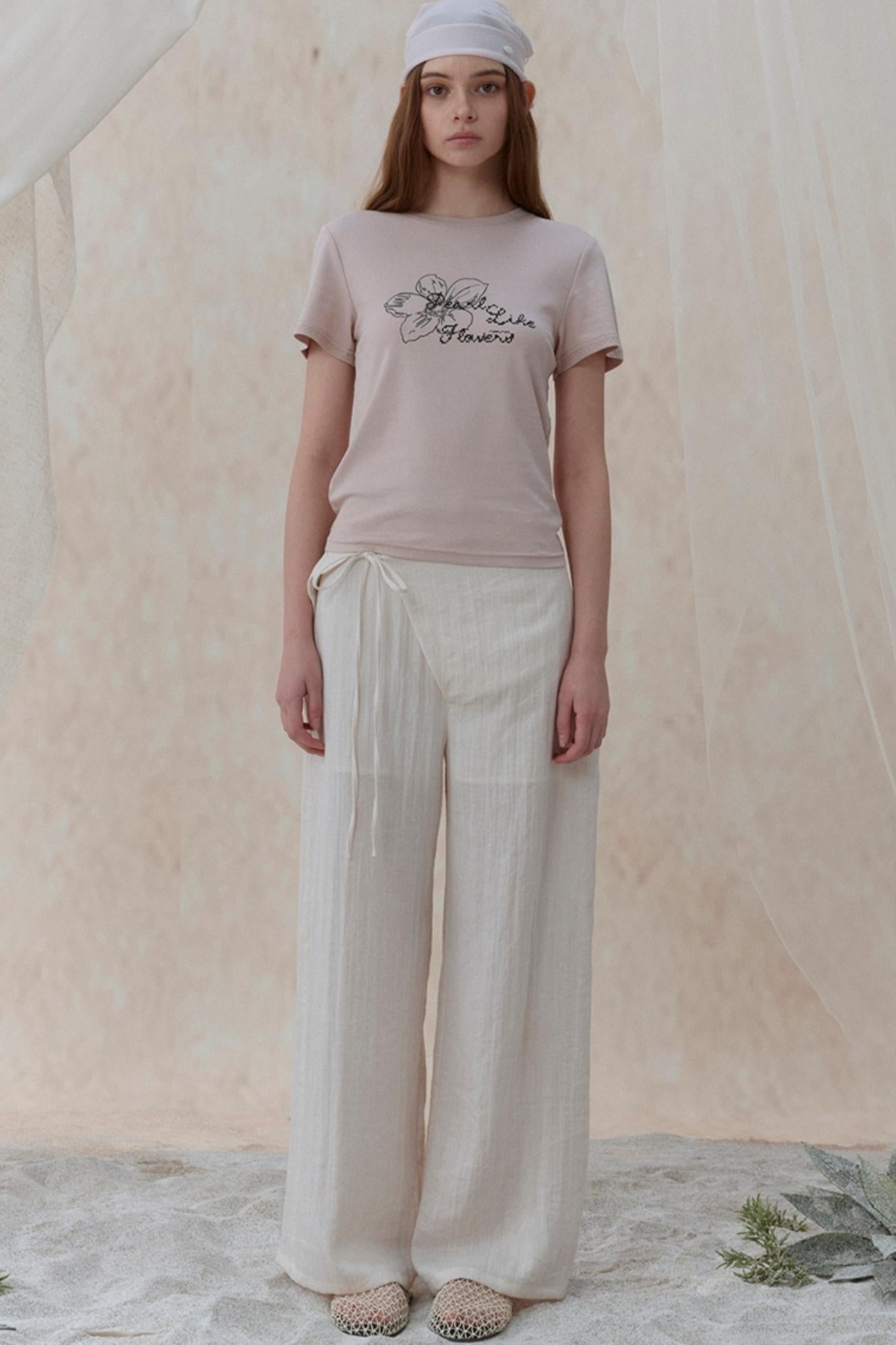 Pleatless Lapel Wide-Leg Trousers