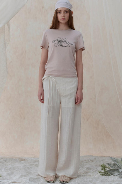 Pleatless Lapel Wide-Leg Trousers