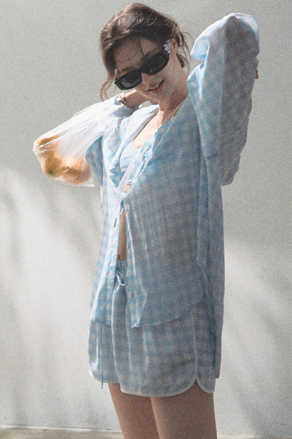 Tencel Hooded Sun Shirt & Plaid Shorts Set-Up