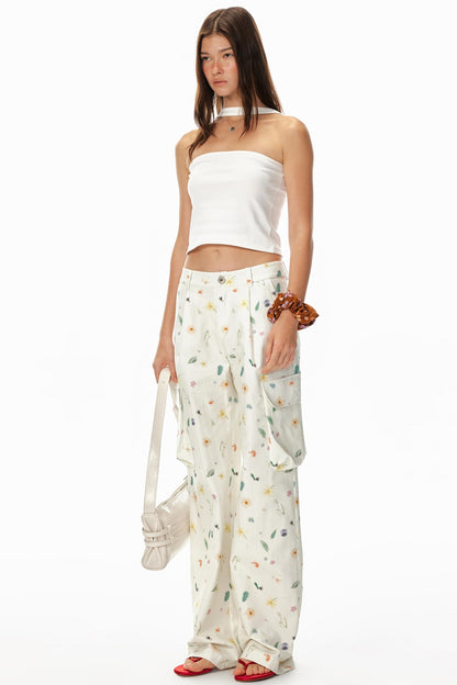 3D Floral Wide-Leg Pants