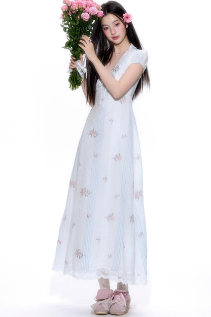 Vintage Floral V-Neck Dress